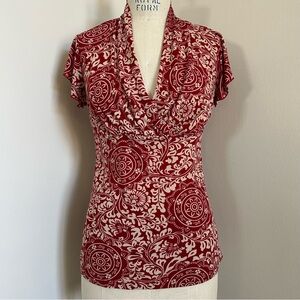 VTG Y2K Cowl Neck Top Burgundy Paisley Boho Phoebe Friends Sz S